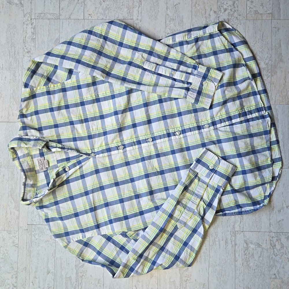 Men's Blue and Green Plaid Shirt